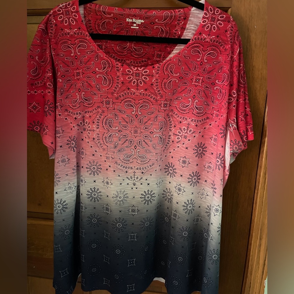 Kim Rogers Red White and Blue Bandana Print Short Sleeve Top